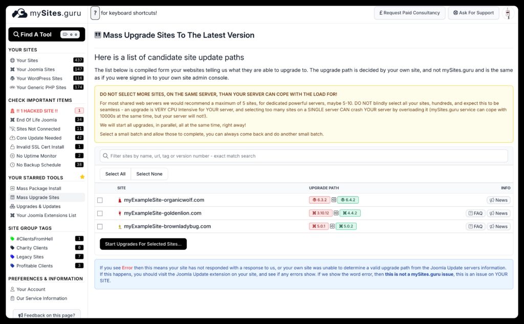 Mass Upgrade Sites To The Latest Version