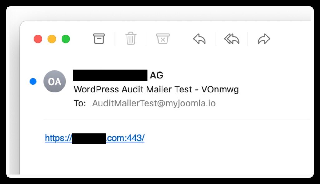 Example email sent from the mySites.guru service to AuditMailerTest@myjoomla.io